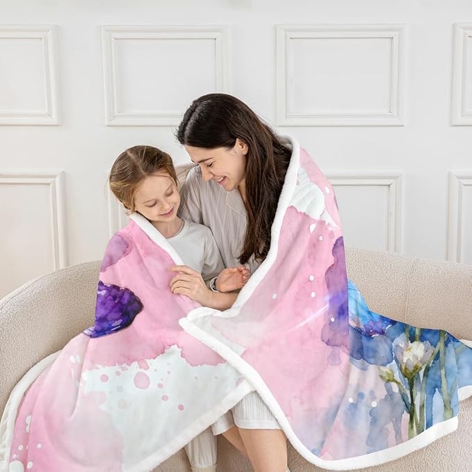 Feelyou Girls Watercolor Butterfly Fleece Throw Blanket 40"x50" Kids Pink Purple Sherpa Blanket Plush Fuzzy for Bed Couch Chair Living Room, Cute Daisy Bed Blanket Room Decor