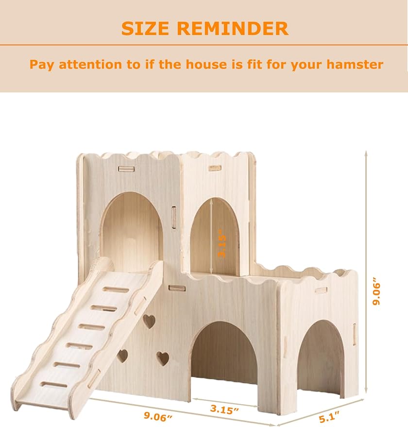 Hamster Hideout Cage Accessories - Hamster House and Habitat Wooden Hide Hut with Climbing Ladder for Syrian Dwarf Gerbils and Mouse Mice Rat Other Small Animals etc.