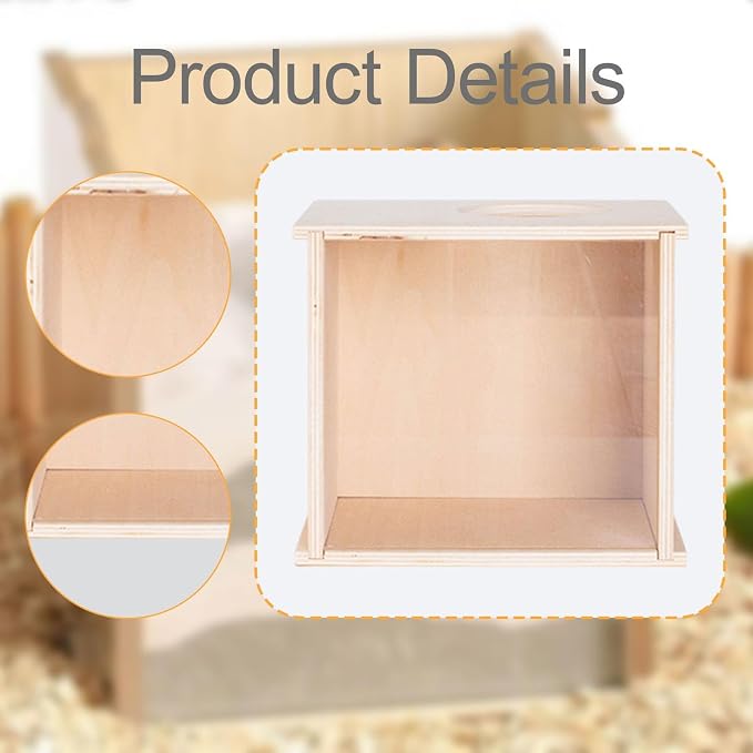 DIY Wooden Hamster Digging Box Enclosure with Transparent Observation Window, Easy Cleaning Multipurpose Stable Structure with Lid for Small Animals- Size S