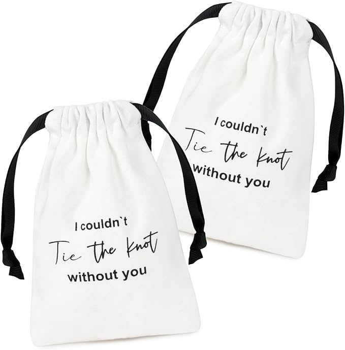 CEELGON 8 Pcs Drawstring Jewelry Pouch Bridesmaid Gift Bags Linen Cotton Fabric Wedding Bridal Party Favor Bags Bachelorette Tie The Knot Earring Packaging Proposal Gift (White)