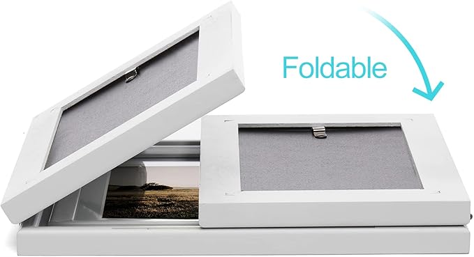 3 Vertical Horizontal 4X6 and 5X7 Picture Frames Hinged Wood Folding Photo Frames with Real Glass Front Fit for Desktop or Tabletop, White XBAI-V46H75V46