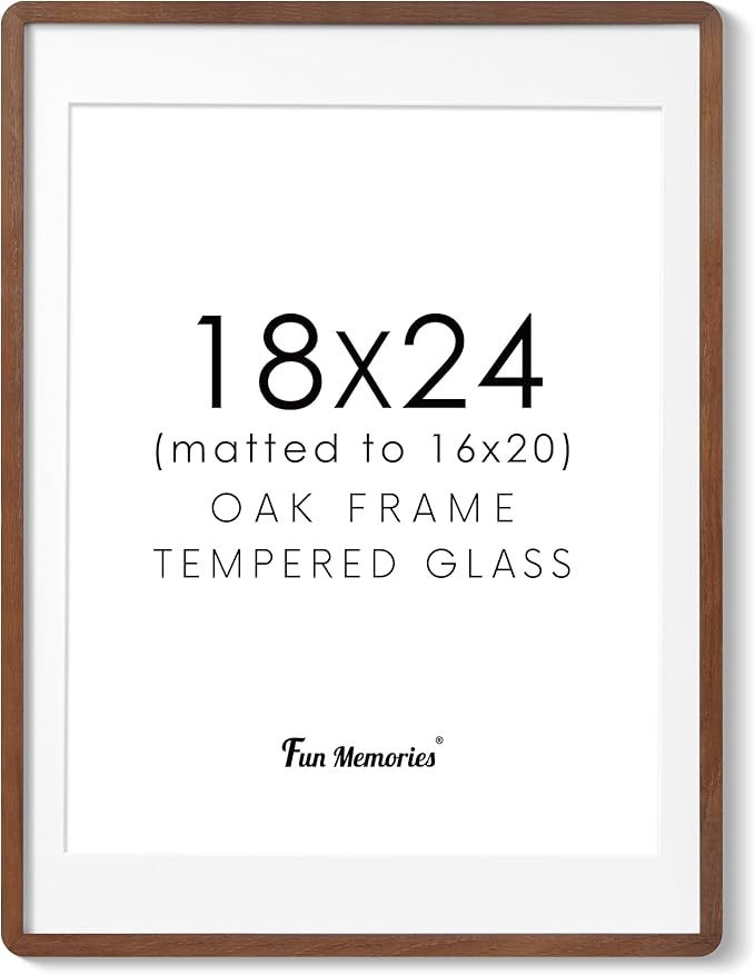 18x24 Picture Frame for Wall, 18 by 24 Wood Frame, Made of Solid Oak Wood & Tempered Glass, 18 x 24 Frame Matted to 16x20, Rustic Large 18 by 24 Poster Frame,18x24 Art Frames, Walnut Color, 1 Pack