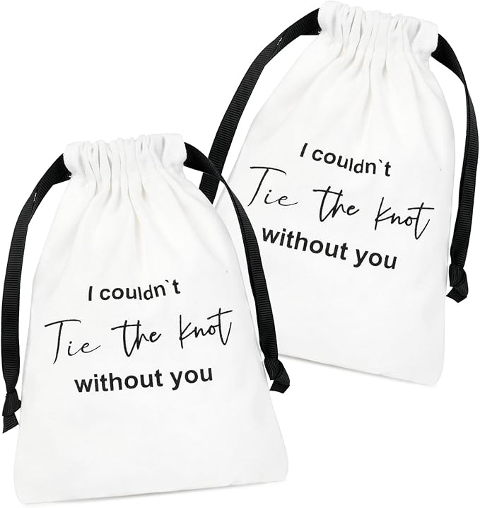 CEELGON 8 Pcs Drawstring Jewelry Pouch Bridesmaid Gift Bags Linen Cotton Fabric Wedding Bridal Party Favor Bags Bachelorette Tie The Knot Earring Packaging Proposal Gift (White)