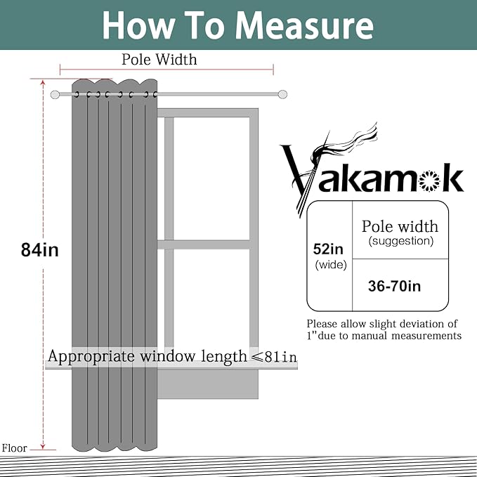 Yakamok 100% Blackout Curtains 84 Inches Long, 2 Thick Layers Heat and Full Light Blocking Soft Thermal Insulated Drapes for Bedroom(52" Wide Each Panel, Grey, 1 Panel)