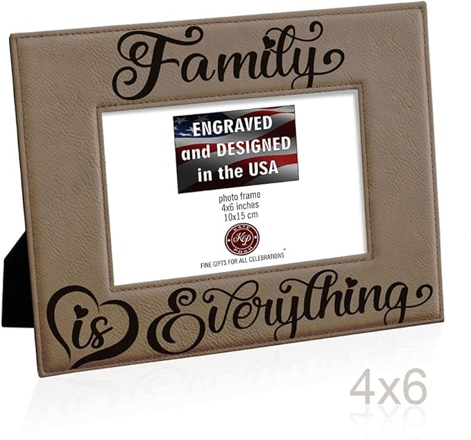 KATE POSH Family is Everything Engraved Leather Picture Frame (4x6-Horizontal)