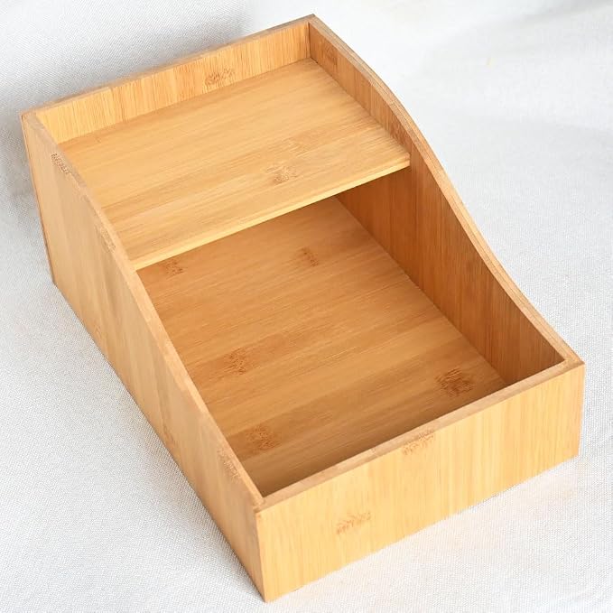 0.3" Thick Bamboo Hamster Sand Bath Box, Pre-Assembled Wooden Sandbox with Platform & Curved Splash-Proof Design, Safe One-Piece Digging Container for Dwarf Hamsters, Robo, Mice, Small