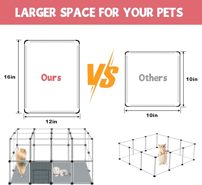 VISCOO 32 Panels Small Animals Playpen,48"x32"x24"Transparent Pet Playpen | Portable Puppy Play Pen for Indoor Outdoor with Waterproof Mat, Pet Fence for Guinea Pigs,Bunny,Ferrets,Hamsters,Hedgehogs