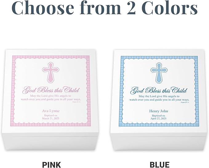 Let's Make Memories Personalized Keepsake Box for Blessed Child - Memories Box - Baptism - Confirmation - For Girls (Pink) - 6" Hx12 Sq