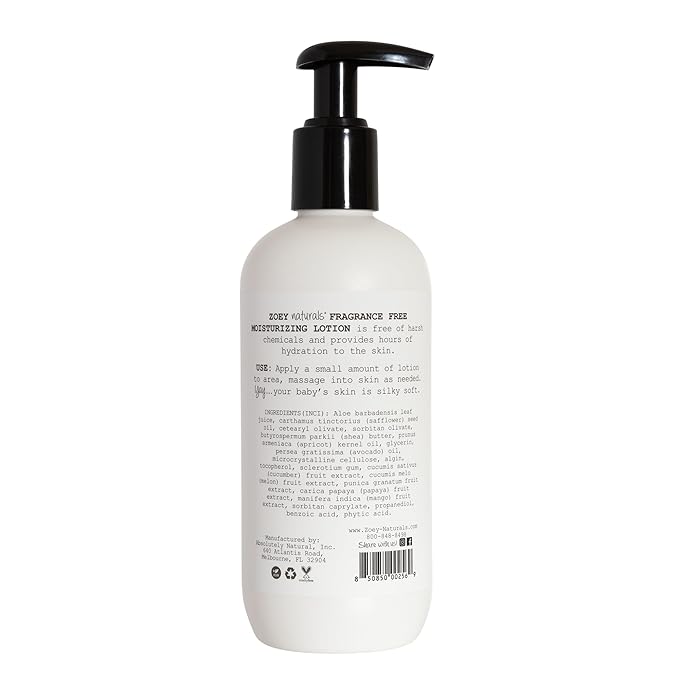 Zoey Naturals Fragrance-Free Baby & Toddler Lotion – Pediatrician and Dermatologist Approved - Hypoallergenic, Vegan, Moisturizer for Sensitive Skin – Non-Greasy, Paraben & Phthalate Free – 9.65 oz