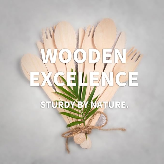 Disposable Wooden Cutlery Set - 360 Pcs Compostable Utensils [180 Forks, 60 Knives, 120 Spoons], Biodegradable Eco-Friendly Wooden Utensil Set, Disposable Cutlery for Parties Camping