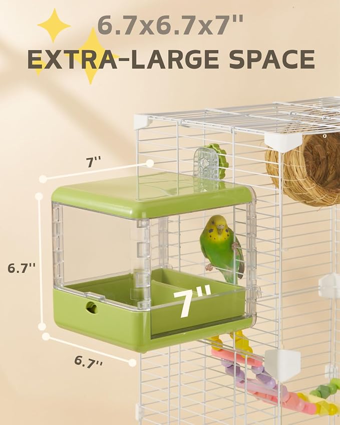 septillar Bird Feeder and Bath for Cage, Hanging Bird Bathtub Bath Shower Box Bowl, Bird Cage Accessories Suitable for Small Medium Birds, Parrots, Lovebirds, Finches, Parakeets, Mannikin (Green)
