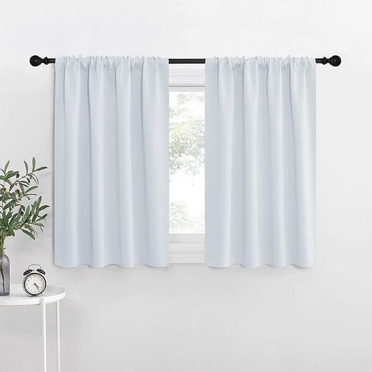 NICETOWN Greyish White Window Curtain Panels - Thermal Insulated Rod Pocket Room Darkening Curtain Sets for Bedroom (Platinum - Greyish White, 2 Panels, 29 by 30)