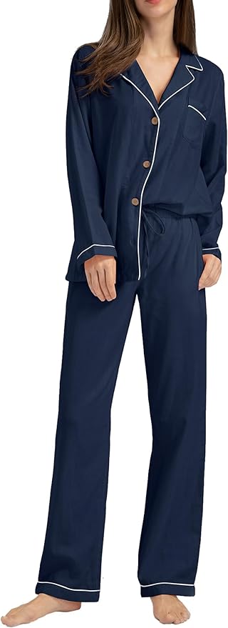 Womens Pajama Sets 100% Double Gauze Cotton Linen Like Muslin Pajamas Long Sleeve Button Down Sleepwear Soft Pjs Lounge Set