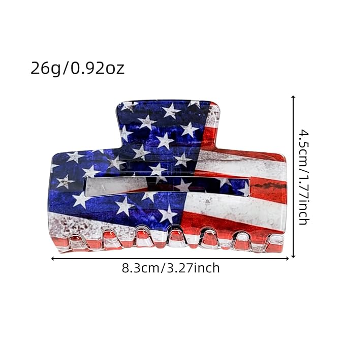 1Pc July 4th Hair Clips Acetate Patriotic Hair Claw Clips Blue American Flag Design Non-Slip Jaw Barrettes Fashion Styling Red White and Blue Hair Accessories Gift for Women Girls Thick Thin Hair