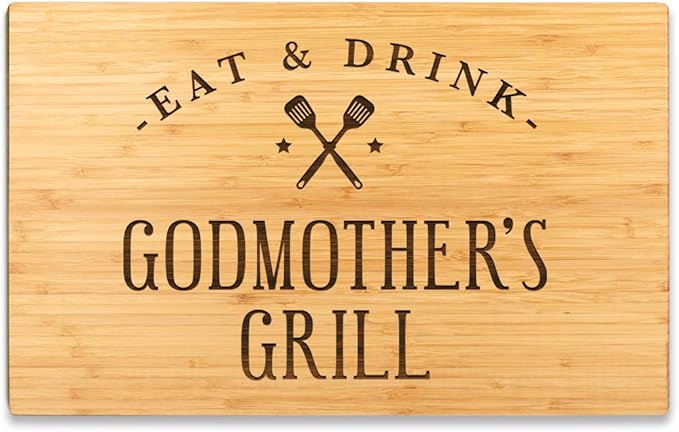 Andaz Press Large Bamboo Wood BBQ Cutting Board Gift, 17.75 x 11-inch, Godmother's Grill, 1-Pack, Laser Engraved Serving Chopping Board Christmas Birthday Cutting Boards For Kitchen