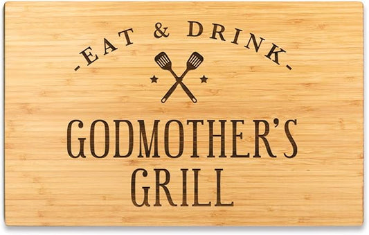 Andaz Press Large Bamboo Wood BBQ Cutting Board Gift, 17.75 x 11-inch, Godmother's Grill, 1-Pack, Laser Engraved Serving Chopping Board Christmas Birthday Cutting Boards For Kitchen