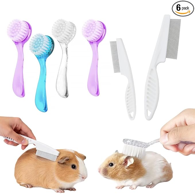 6 Pack Small Animal Brush, Soft Bath GroomingTool with Lid for Hamster, Cat | Keeps coat shiny and healthy. Removes dander and debris. Includes storage lid to keep brush clean.
