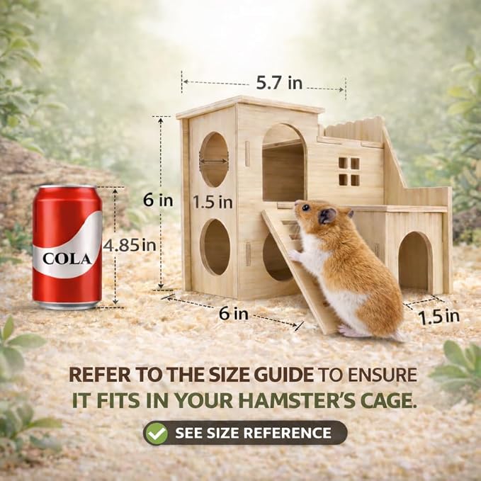 Tiny Hamster Maze Wood House Fun Slide House Double-Decker Hut for Dwarf Gerbil Mouse Mice Rat Small Animals(Only for Small Hamster)