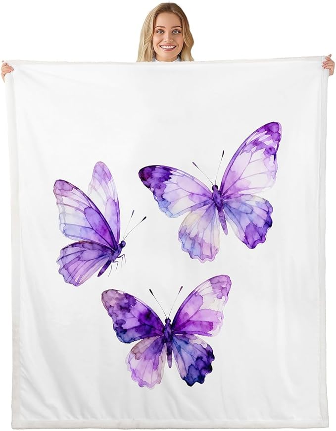 Feelyou Purple Butterfly Fleece Throw Blanket Baby 30"x40" Kids Girls Sherpa Blanket Plush Fuzzy for Bed Couch Chair Living Room, Chic Gorgeous Bed Blanket Room Decor