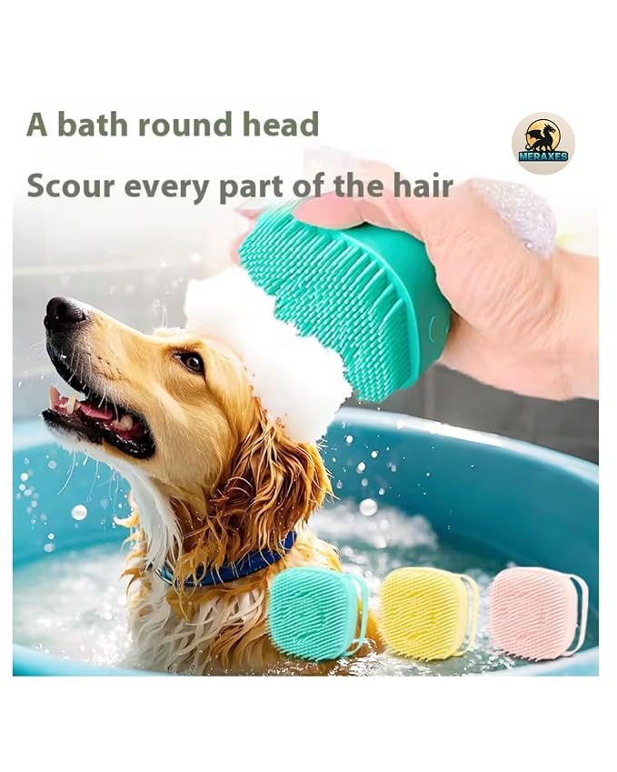 MERAXES Pet Grooming Bath Brush with Soap Dispenser – Soft Silicone Massage Bristles for Dogs & Cats, Gentle Deshedding & Deep Cleaning for Long or Short Hair – BLU