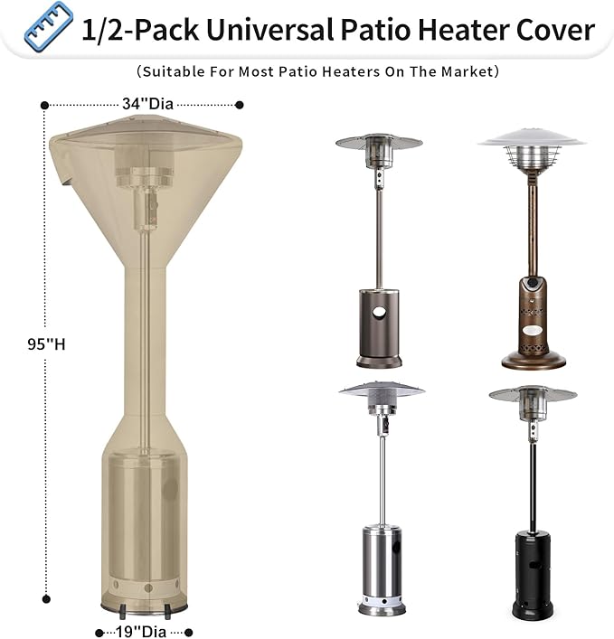 OutdoorLines Waterproof Outdoor Patio Heater Covers with Zipper and Storage Bag, Dust-proof UV-Resistant Windproof Propane Heavy Duty Heater Cover for Standing Heater, 1 Pack-95Hx34Dx19B inch Camel