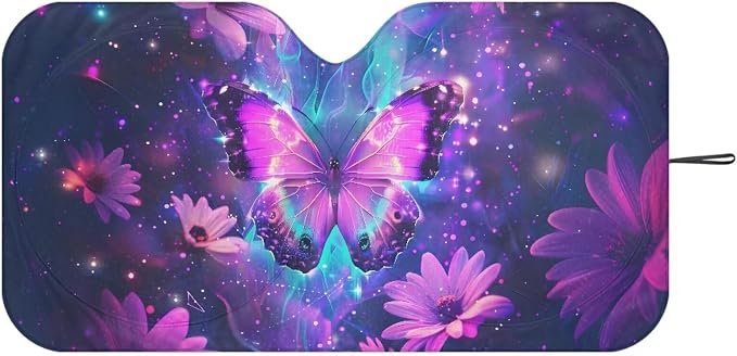 Purple Butterfly Front Window Sunshades Fashion Automotive Interior Cover Sun Visor Protector Lightweight Fit Most Cars SUVs Trucks