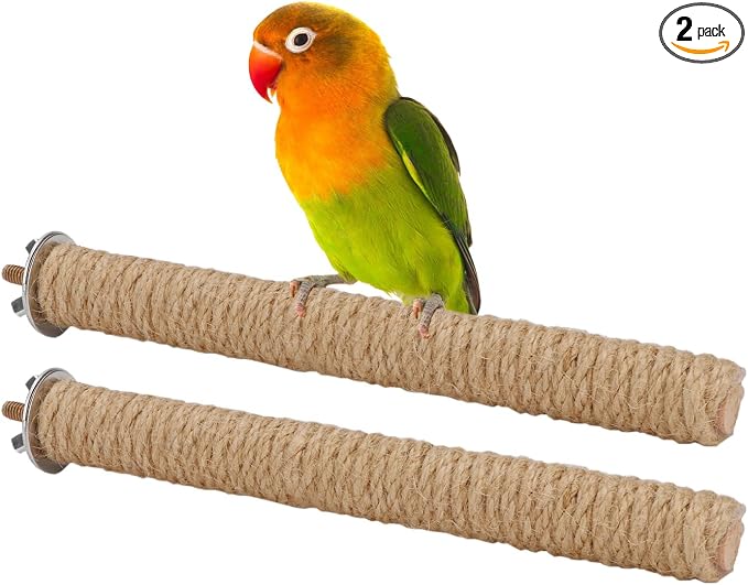Hypeety Bird Perch Stand Natural Wood Parrot Hemp Rope Perch, 7.87''/20cm | Natural wood chewable stand, birdcage accessories toy, for macaws/cockatoos/african greys/budgies/parakeets/cockatiels, 2pcs