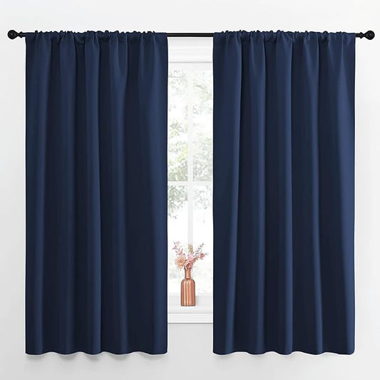 NICETOWN Navy Curtains Blackout Draperies - Modern Design Thermal Insulated Rod Pocket Blackout Drapes for Kid's Bedroom, Window Covering (1 Pair, 52 x 63 inches)