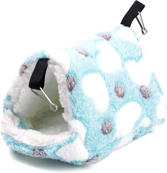 Cozy Hideout House for Small Animals - Soft Washable Bed for Guinea Pigs, Chinchillas, Hamsters and Hedgehogs Warm Comfortable Pet Hideaway with Plush and Fleece for Winter (Blue)