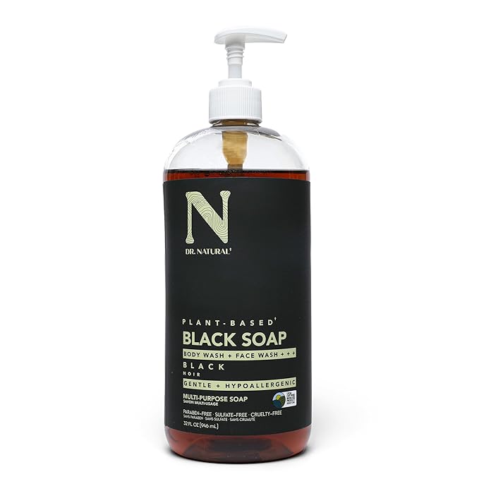 Dr. Natural Multi-Purpose Black Liquid Soap - Natural West African Body Wash - Gentle Hand Soap and Body Soap - Deep Moisturizer, Fights Acne - 32 oz
