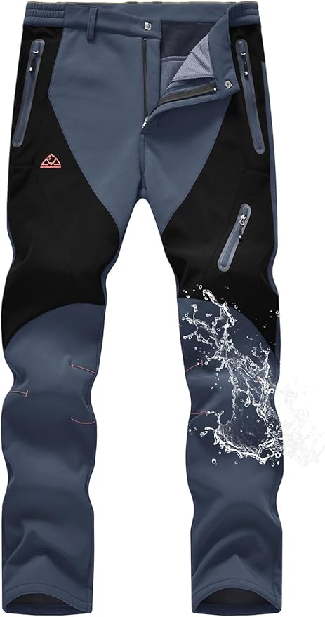 TBMPOY Men's Snow Pants Fleece Lined Hiking Winter Waterproof Softshell Ski Outdoor Insulated Climbing Pants Zipper Pockets