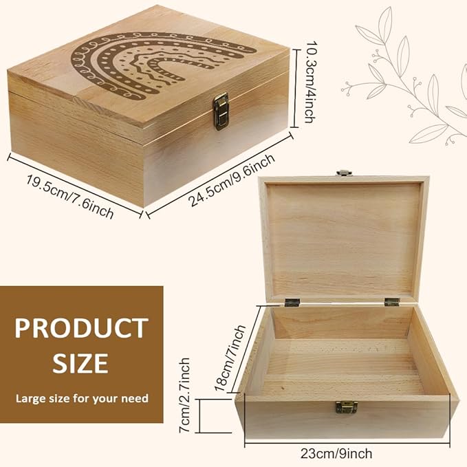 arricraft 1 Pc Wooden Memory Keepsake Box, Boho Rainbow Pattern Box with Hinged Lids Keepsake Chest for Souvenirs Picture Letter Storage 9.6x7.6x4inch(24.5x19.5x10.3cm)
