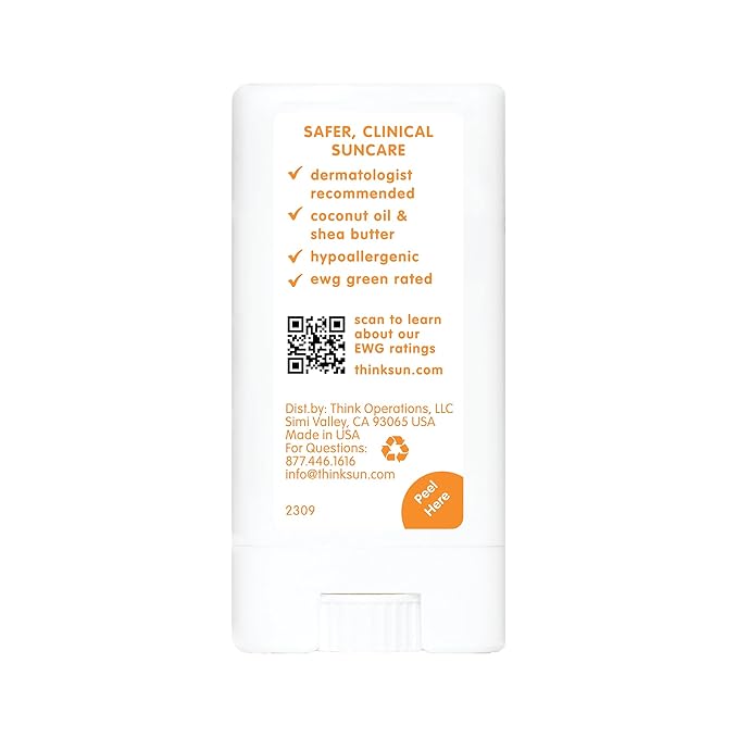 Thinkbaby SPF 30 Sunscreen Stick – Safe, Natural, Water Resistant Sun Cream for Babies, Kids & Adults – Mineral UVA/UVB Sun Protection – Reef Friendly Travel Stick, 0.64 oz