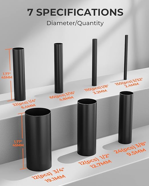 400 Pcs Heat Shrink Tubing Kit-3:1 Ratio Adhesive Lined,Marine Grade Shrink Wrap - Industrial Heat-Shrink Tubing - Black