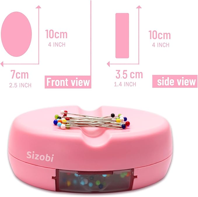 Sizobi Magnetic Pin Holder Cushions with 100 Pcs Ball Head Straight Pins | Needle Magnetic Quilting Pins Holders Organizer, Bobby Pin Holder, Paper Clip Holder,Sewing Supplies, Pink