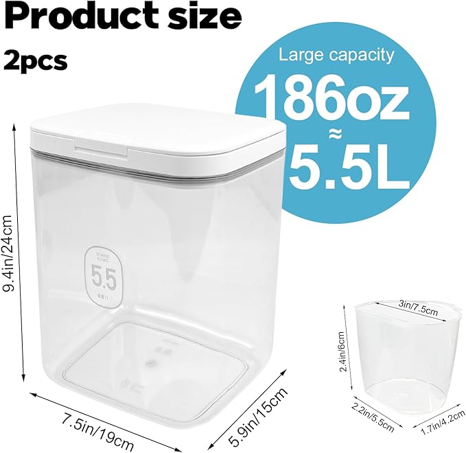 2 Pack 5.5L Laundry Detergent Dispenser with One-Press Lid, Laundry Powder Container for Laundry Room Organization and Storage Pod and Airtight Dishwasher Pod Holder for Bead Powder