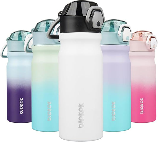 BJPKPK Water Bottle with Straw 18oz Insulated Water Bottles Reusable Stainless Steel Metal Thermal Flask with Leak Proof Lockable Lid and Carry Handle,White