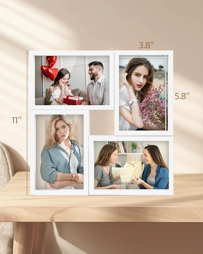KAPIX 4x6 Picture Frames Collage, Collage Frame Wall Decor Display Four 4x6 Family Photos, Glass Front, Wall Hanging or Tabletop, White