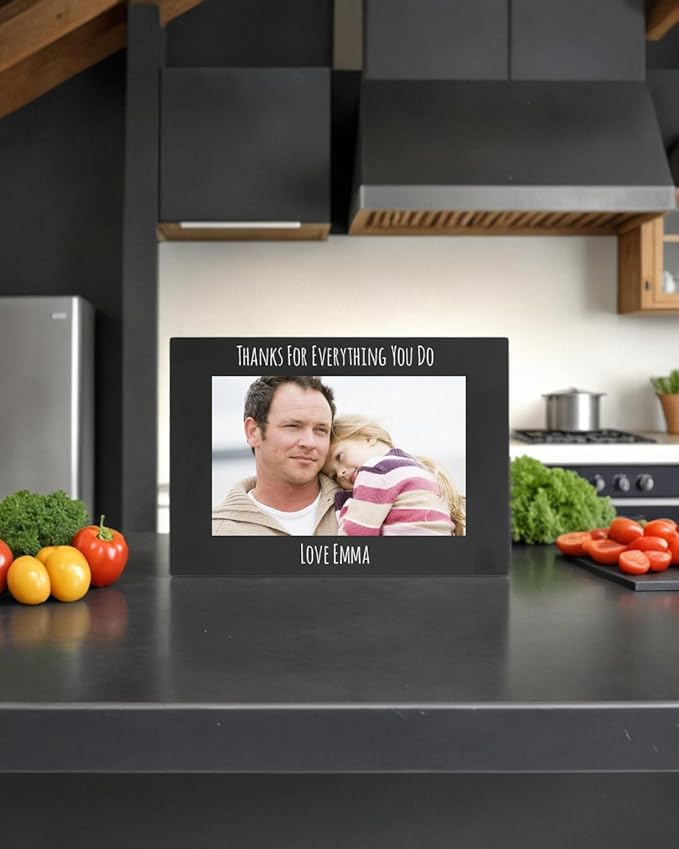 Personalized Add Your Custom Text Engraved Anodized Aluminum Hanging/Tabletop Personlized Group Family Photo Picture Frame 5x7-inch Horizontal Black