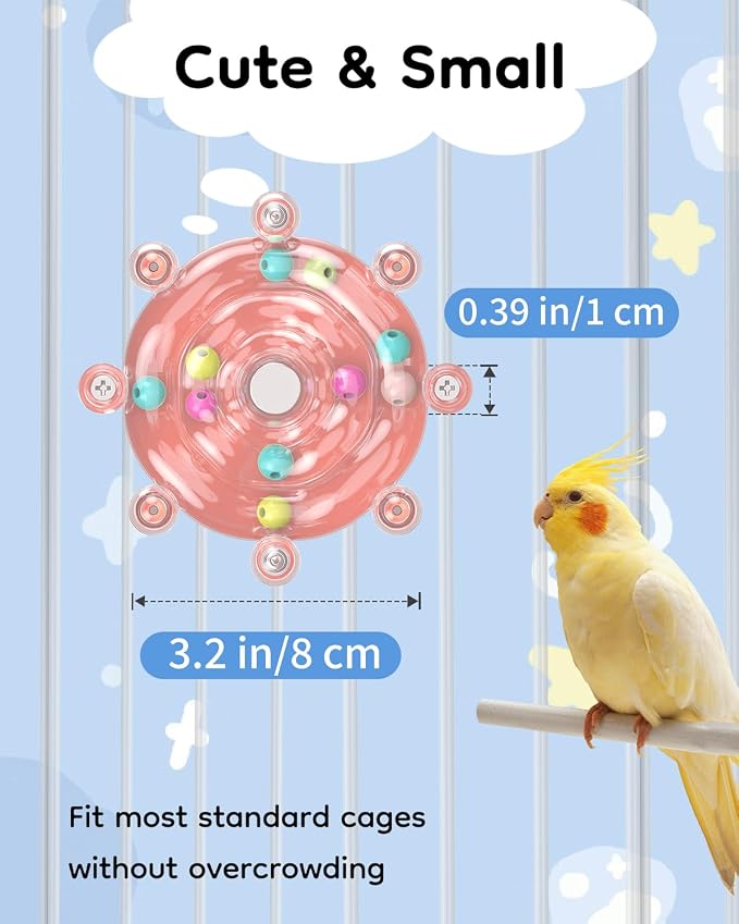 Pawfly Bird Toys for Parakeets, Colorful Spinning Wheel Chew Toy, Interactive Spinner Rattle Parrot Toys, Cockatiel Toy, Parakeet Toys, Bird Cage Accessories for Entertainment Chewing Exercise, Red