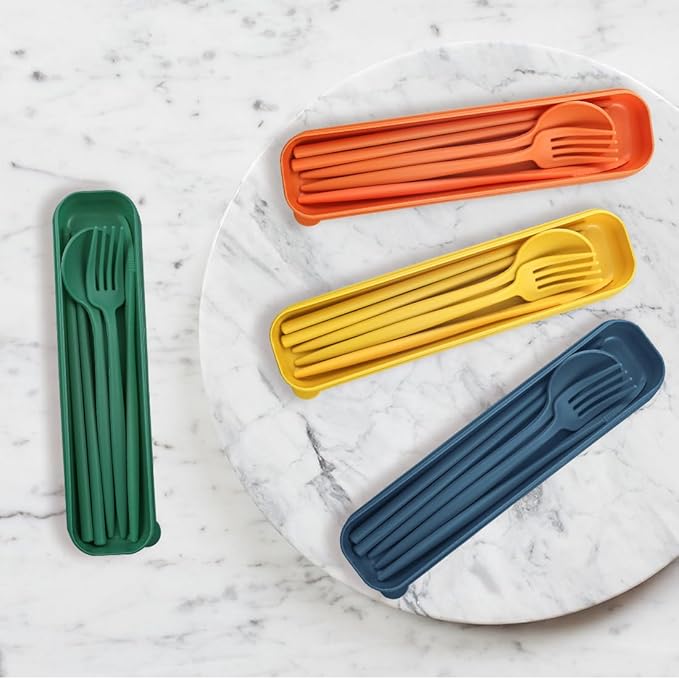 4 Sets Reusable Utensils Set with Case,Camping Cutlery Set Travel Silverware Set with Case Lunch Utensils Set for Work,Utensil Sets for Lunch Picnic Daily Use Outdoor (COLOR B)