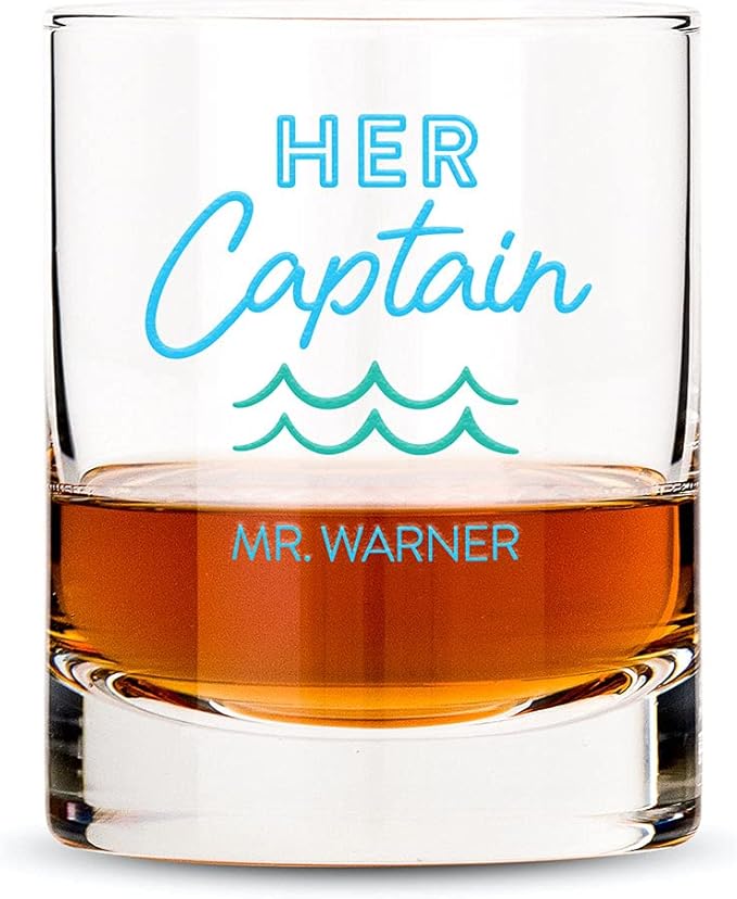 WEDDINGSTAR Personalized Whiskey Glass 11oz - Her Captain Print