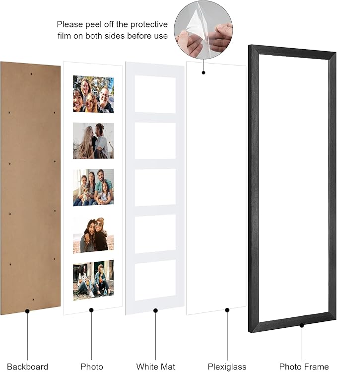 8x24 Collage frame with 5 Openings 4X6 Pictures, Multiple Picture Frame with Mat, Wall or Tabletop Decor, Black Wood Grain,2 Pack
