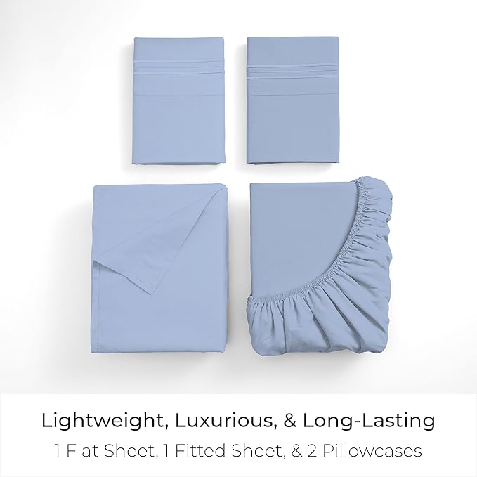 Mellanni King Sheets Set - 4 PC Iconic Collection Bedding - Hotel Luxury, Extra Soft, Cooling Bed Sheets - Wrinkle, Fade, Stain Resistant (King, Sky Blue)