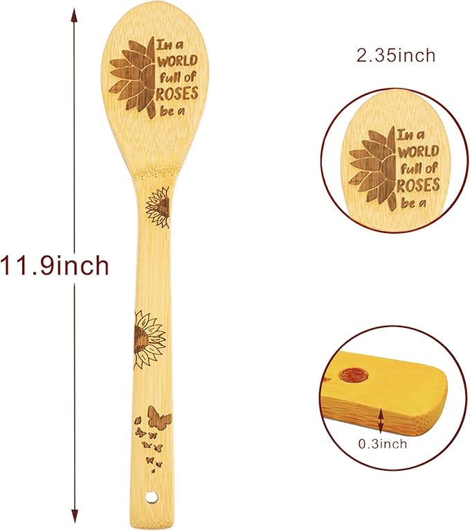 5PCS Sunflower Wooden Cooking Spoons - Sunflower Kitchen Gift Set, You Are My Sunshine, Bamboo Cooking Spoons for Housewarming, Wedding, Birthday, Mom, Bridal Shower