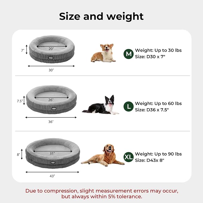 BALANCE Donut Dog Bed, 43 Inches Round Dog Bed Extra Large Size Dogs Washable, Orthopedic Calming Dogs Beds for Kitten, Fluffy Plush Faux Fur Pet Bed with Anti-Slip Bottom