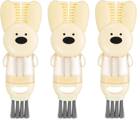 uxcell 3pcs Cup Lid Cleaning Brush, Water Bottle Cleaner Brush with Rabbit Pattern, for Tight Spaces, Bottle Gap Beige