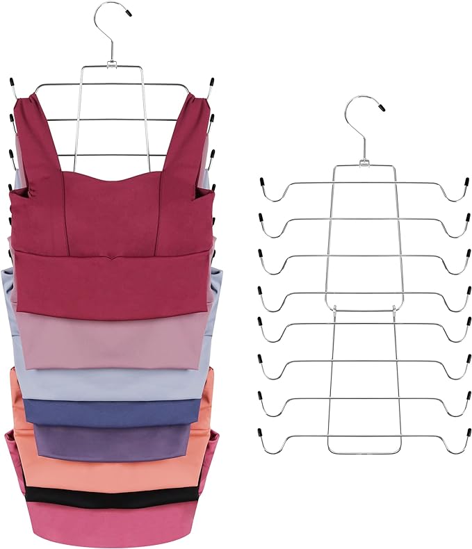 ZEDODIER 2 Pack Tank Top Hanger Space Saving, Bra Hangers for Closet Organizer, Hanging Bra Organizer Tank Tops Holder with 16 Hooks, Metal Closet Organizers and Storage Small Space Solutions, Silver