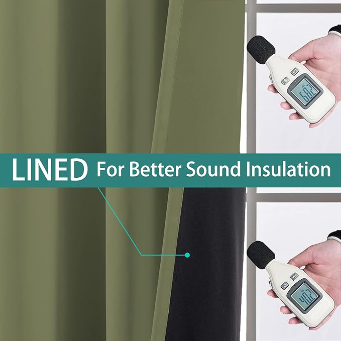 Yakamok 100% Blackout Curtains, Noise Reduction and Privacy Curtains for Living Room, Grommet Top Room Darkening Blackout Drapes for Bedroom(62Wx84L, Sage, 2 Panels)
