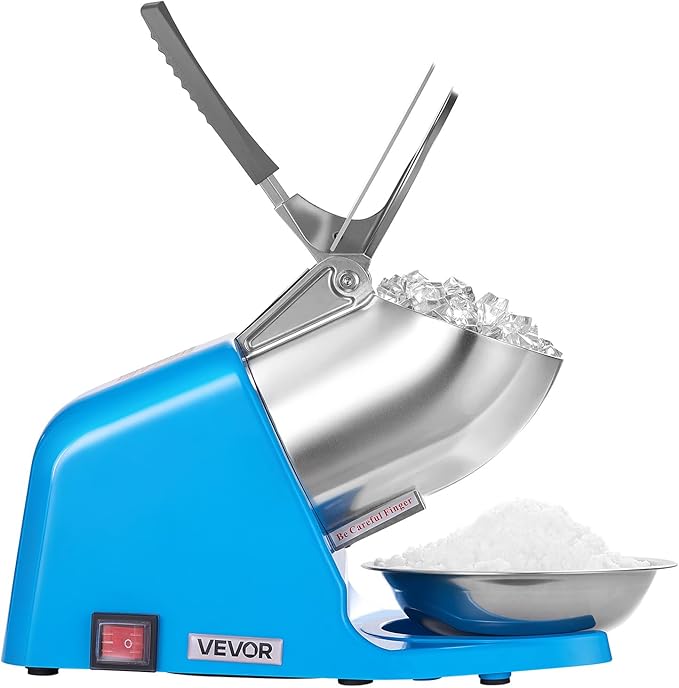 VEVOR Ice Crusher Machine, 286lbs Per Hour Electric 4 Blades Snow Cone Maker, Stainless Steel Shaved Ice Machine with Bowl and Cover, 300W 2000RPM Ice-Shaver for Home and Commercial Use, Blue